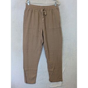 NEW Be Cool Pants Women's Large Tan Linen Blend High Rise Relaxed